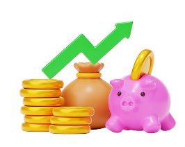 3D illustration of money going down a purple arrow